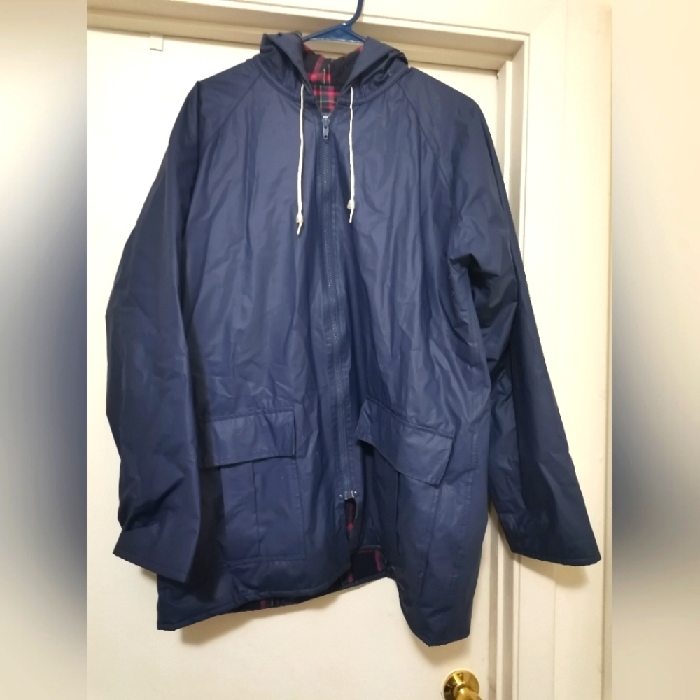 Vintage Misty Harbor Blue Rain Jacket Hooded Med Plaid M